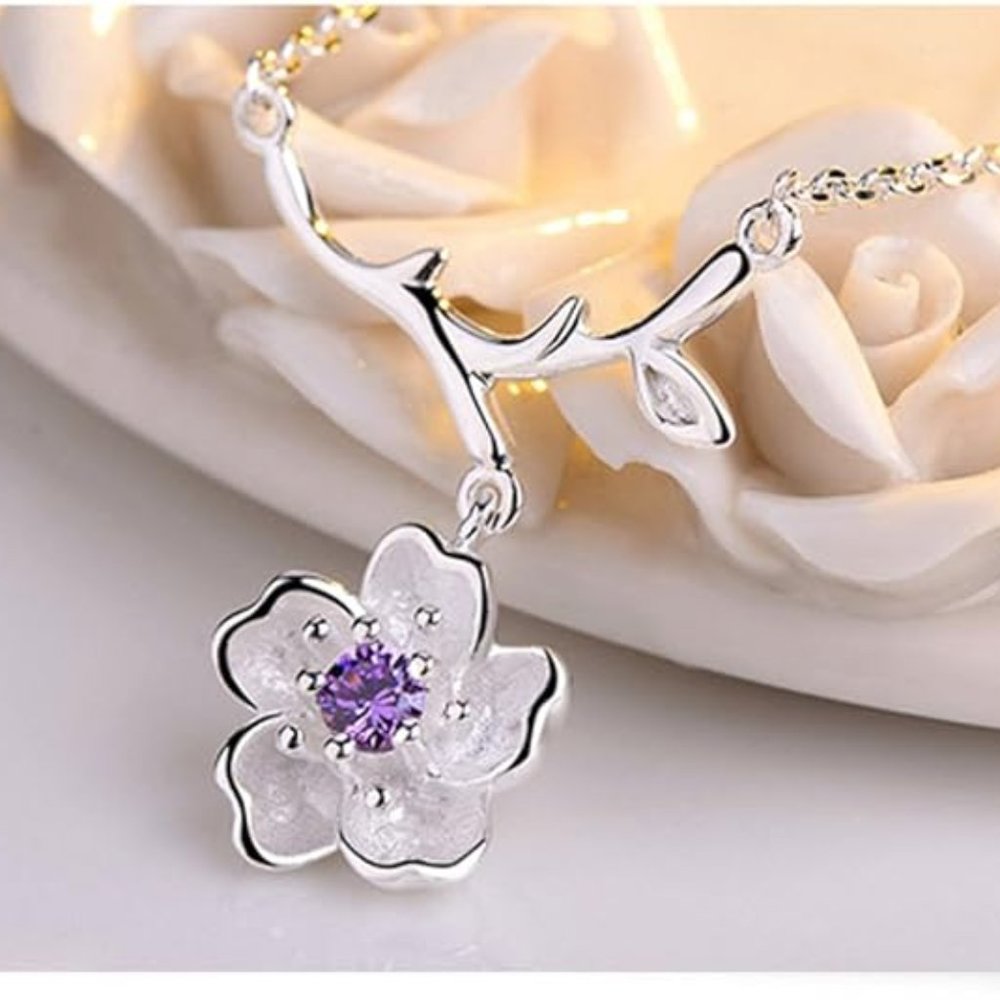 Neiman Marcus Silver 925 Silver Branch Cherry Blossoms Earrings Necklace